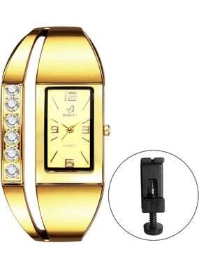 Anthropologie Gold-tone Crystal Accent Bangle Watch